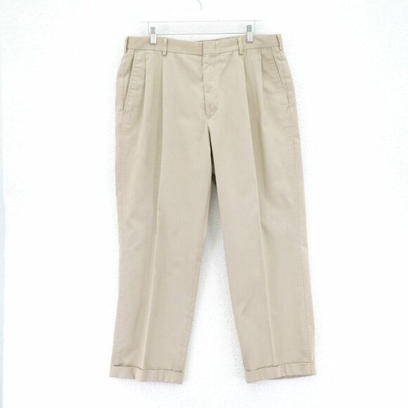 Lands' End Other - Land's End Tan Pleated Cuffed Mid Rise Tan Polyester Blend Chino Pants 36/28
